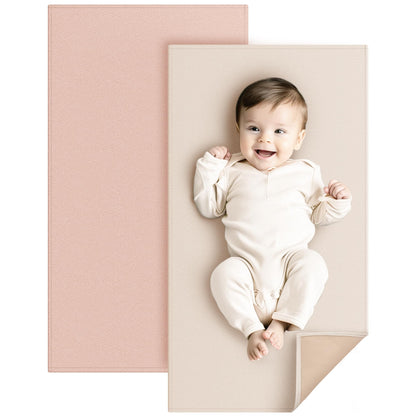 Konssy Faux Leather Baby Changing Mat 2 Pack, Waterproof, Wipeable & Portable Diaper Changing Pad for Travel or Home, Foldable Mat Fits Perfectly in Diaper Bag, 30 x 17 inches (Brown,Beige)