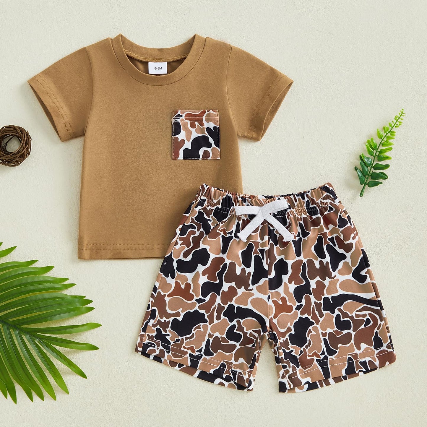 Karwuiio Toddler Baby Boy Summer Outfit Short Sleeve T-Shirt Tops Elastic Waist Shorts Set Baby Boys Clothes