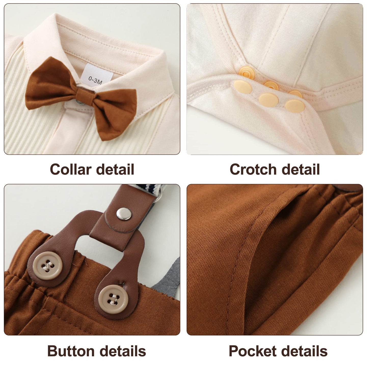 YUEMION Baby Boy Clothes Wedding Outfit Suits, 0-18 Months Infant Boy Gentleman Set, Dress Shirt+Vest+Suspender Pants+Bowtie