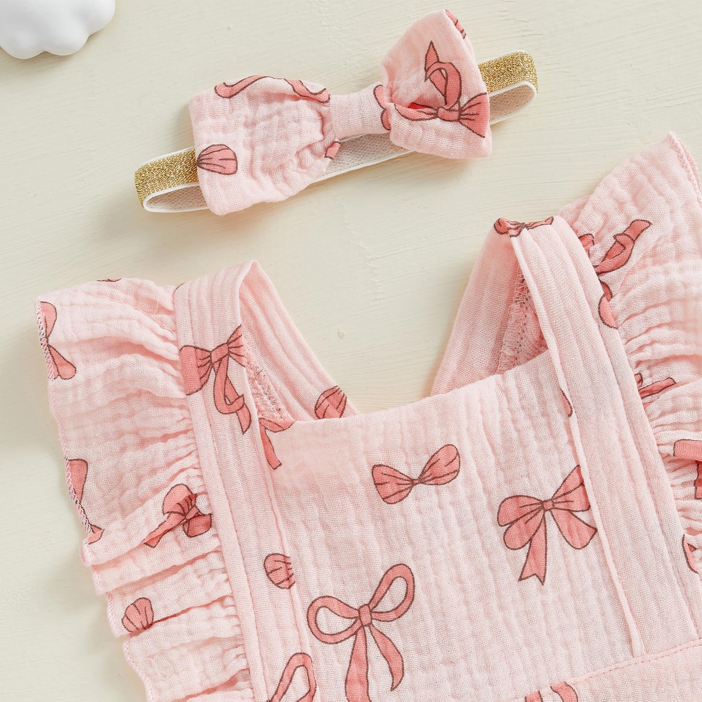 Baby Girls Flutter Sleeve Ruffles Layered Romper Dress Cute Patterns Printed Holiday Outfit with Headband