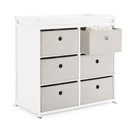 Delta Children Hayes Changing Table and Dresser for Bedroom with 6 Fabric Drawers, Charcoal Grey/Flax
