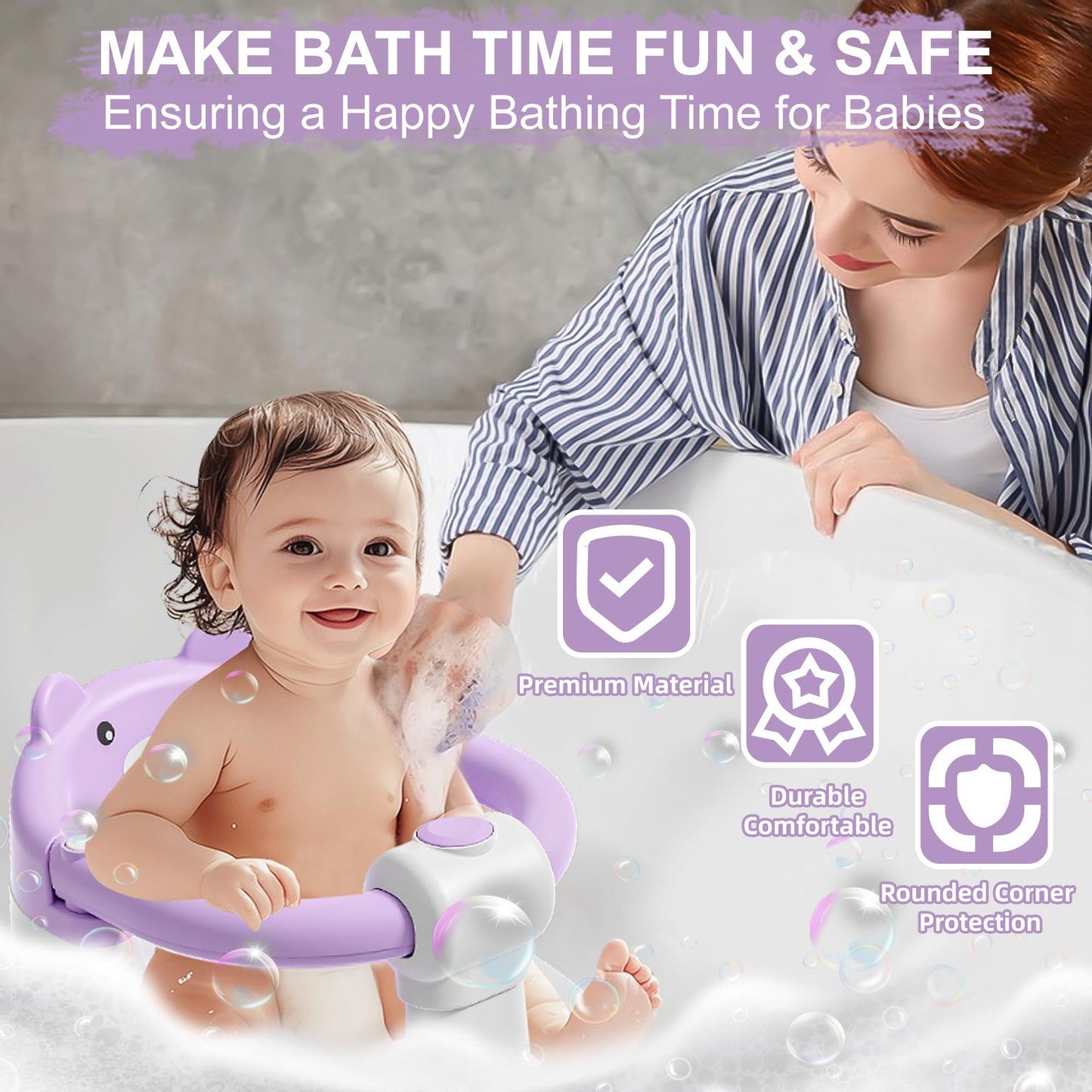 Baby Bath Seat for Babies 6 Months & Up, Toddler Bath Seats for Babies Sitting Up, Non-Slip Infant Bath Tub Chair with 4 Suction Cups & Soft Cushion for Shower, Compact Toddler Bathtub Seat, Pink