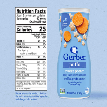 Gerber Baby Snacks, Baby Food, Puffs, Strawberry Apple, 1.48 Ounce