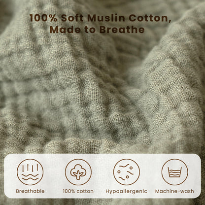 Konssy Car Seat Cover for Baby, Muslin Cotton Button Open Stroller Canopy for Babies Shower Gifts and Registry Search, Breathable Infant Sunshade Cover, Must Have for Unisex Boys and Girls, Fog Green