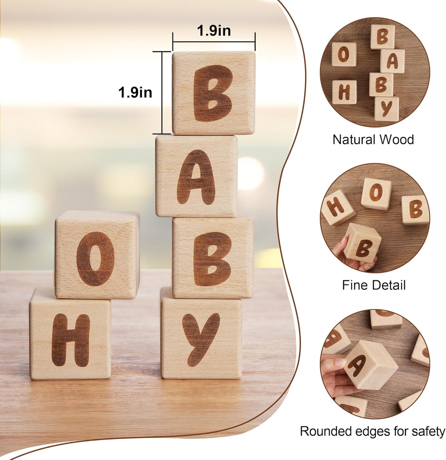 OH Baby Wooden Blocks for Baby Shower, Gender Reveal Table Decor & Guestbook Keepsake – Small 2.0" Blocks (Set of 6) – Perfect for Baby Shower Centerpieces & Nursery Decor
