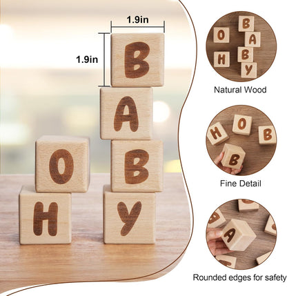 OH Baby Wooden Blocks for Baby Shower, Gender Reveal Table Decor & Guestbook Keepsake – Small 2.0" Blocks (Set of 6) – Perfect for Baby Shower Centerpieces & Nursery Decor