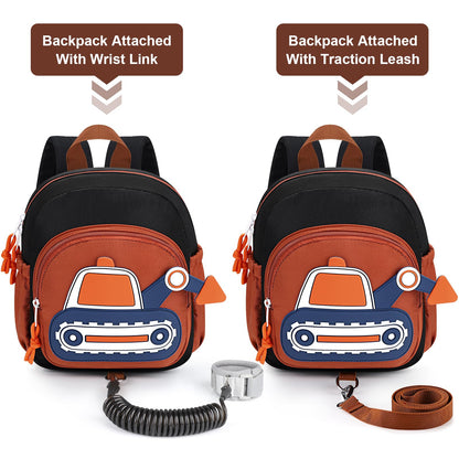 Accmor Toddler Leash Backpack, Children Safety Walking Harness Cute Excavator Bag with Anti Lost Wrist Link, Kids Travel Essential Mini Rucksack Back Pack with Strap Tether for Baby Boys