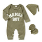 GRNSHTS Newborn Baby Boy Romper Coming Home Outfits Letter Print Bodysuit Jumpsuit+Hat+Gloves 3PCS Clothes Set