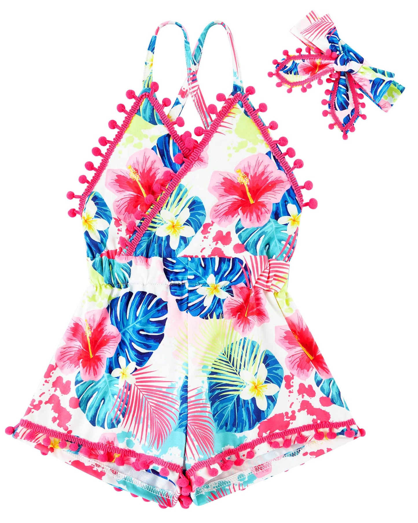 6M-3T Baby Girl Backless Bodysuit Outfit Set Romper Jumpsuit with Headband