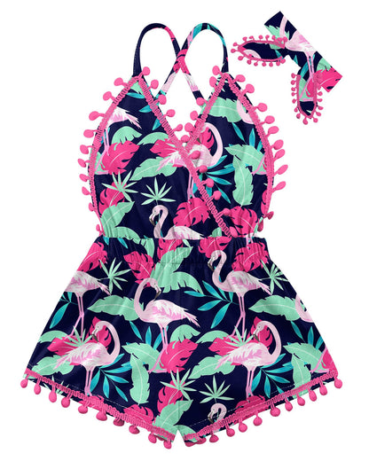 6M-3T Baby Girl Backless Bodysuit Outfit Set Romper Jumpsuit with Headband