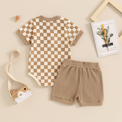 Newborn Baby Boy Girl Clothes 3 6 9 12 18 Months Ribbed Knit Short Sleeve Romper Shorts Set Infant Summer Outfits