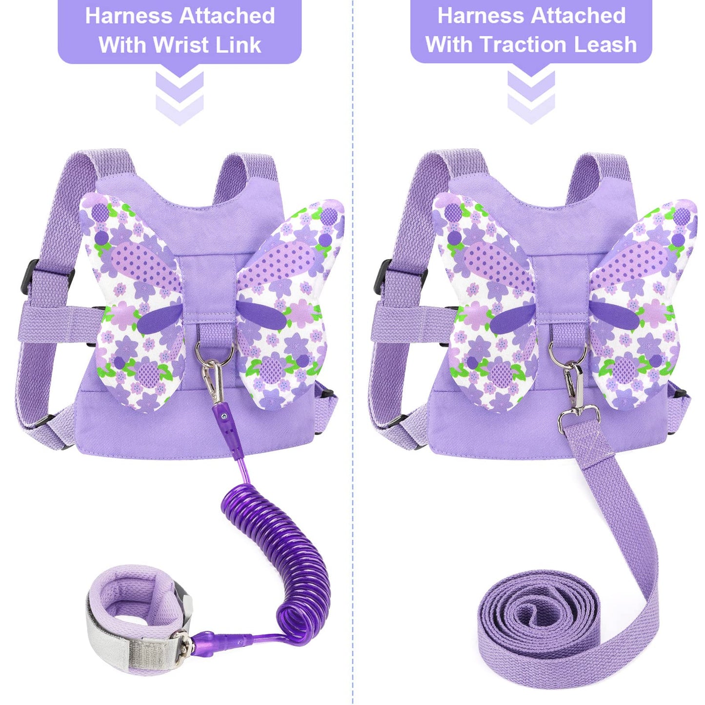 Accmor 3 in 1 Toddler Harness Leashes + Anti Lost Wrist Link, Kids Harness Children Leash for Girls, Child Anti Lost Leash Baby Cute Harness Belt Strap Hold Kids Close While Walking