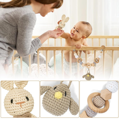 Baby Gift Set for Newborn – Handprint & Footprint Photo Frame, Bunny Rattle, Blanket, Socks, Towel Bear, Carriage Pendant, Nipple Clip – Newborn Baby Gift Basket for Boys & Girls