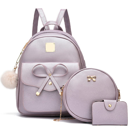 I IHAYNER Girls Bowknot 3-Pieces Fahsion Leather Backpack Backpack Purse for Women Rucksack for Ladies Shoulder Bag