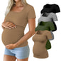 Huukeay 4 Pack Women's Maternity Shirts Cotton Ribbed Short Sleeve Square Neck Pregnancy Tops Side Ruched Summer Tee