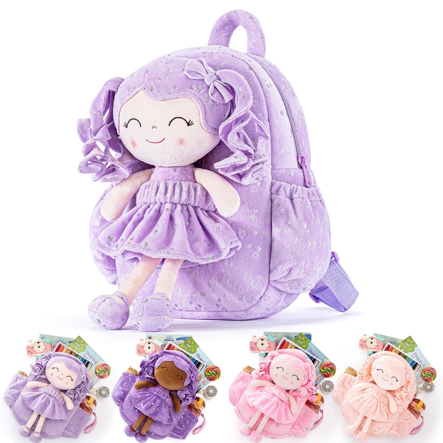 Gloveleya Toddler Backpack Baby Ballerina Girl Gifts Plush Curly Hair Ballet Backpack - Black Blonde 9 inches