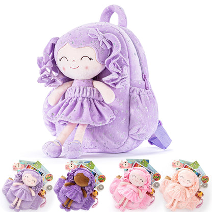 Gloveleya Toddler Backpack Baby Ballerina Girl Gifts Plush Curly Hair Ballet Backpack - Black Blonde 9 inches