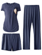 SUNNYBUY Womens Maternity Nursing Pajamas Set, Short Sleeve Breastfeeding Shirts，Pregnancy Shorts & Pants 3 Piece Nursing PJS