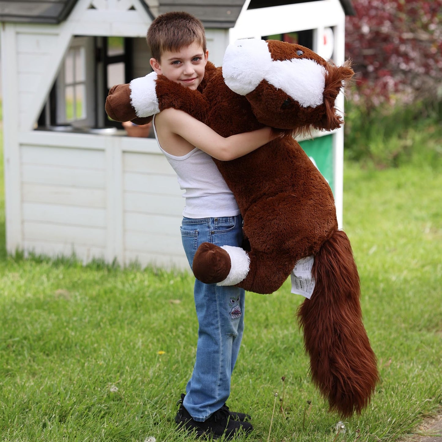 Tezituor 47 Inch Giant Horse Stuffed Animal, 4ft Realistic Chocolate Stuffed Horse Plush Toy, Hugging Soft Horse Pony Plush Pillow for Boys Girls,
