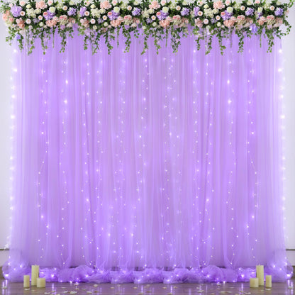 White Tulle Backdrop Curtain with Lights String for Parites 10×8ft Sheer Backdrop Curtains White Curtain Backdrop for Wedding Baby Shower Birthday Party Photo Shoot Decorations(2 Panels 10ft×8ft)