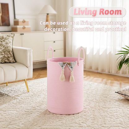 Laundry Basket,Woven Cotton Rope Laundry Hamper,60L for Decor Storage of Dirty Clothes,Toys and Blankets in Bathroom,Baby Room and Living Room