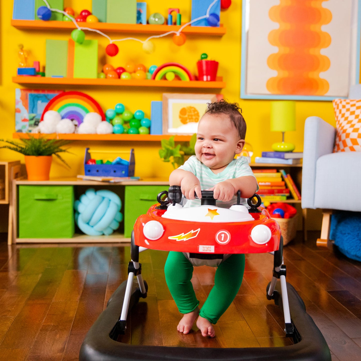 Bright Starts JuneBerry Walk-A-Bout Baby Walker and Entertainer, Removeable Floor Toy, with Easy Fold Frame for Storage, Ages 6 Months +
