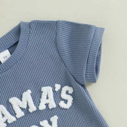 MERSARIPHY Newborn Baby Boy Summer Clothes Mama's Boy Little Dude Short Sleeve Romper Shorts Set Infant Waffle Knit Outfit