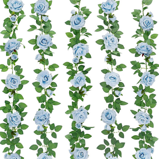 ZIFTY 5Pcs 32.5FT Pink Flower Garland Fake Rose Vines for Tea Party Mother's Day Decorations Faux Artificial Floral Garland Hanging Rose Ivy for Baby Shower Wedding Arch Ceremony Outdoor Wall Decor