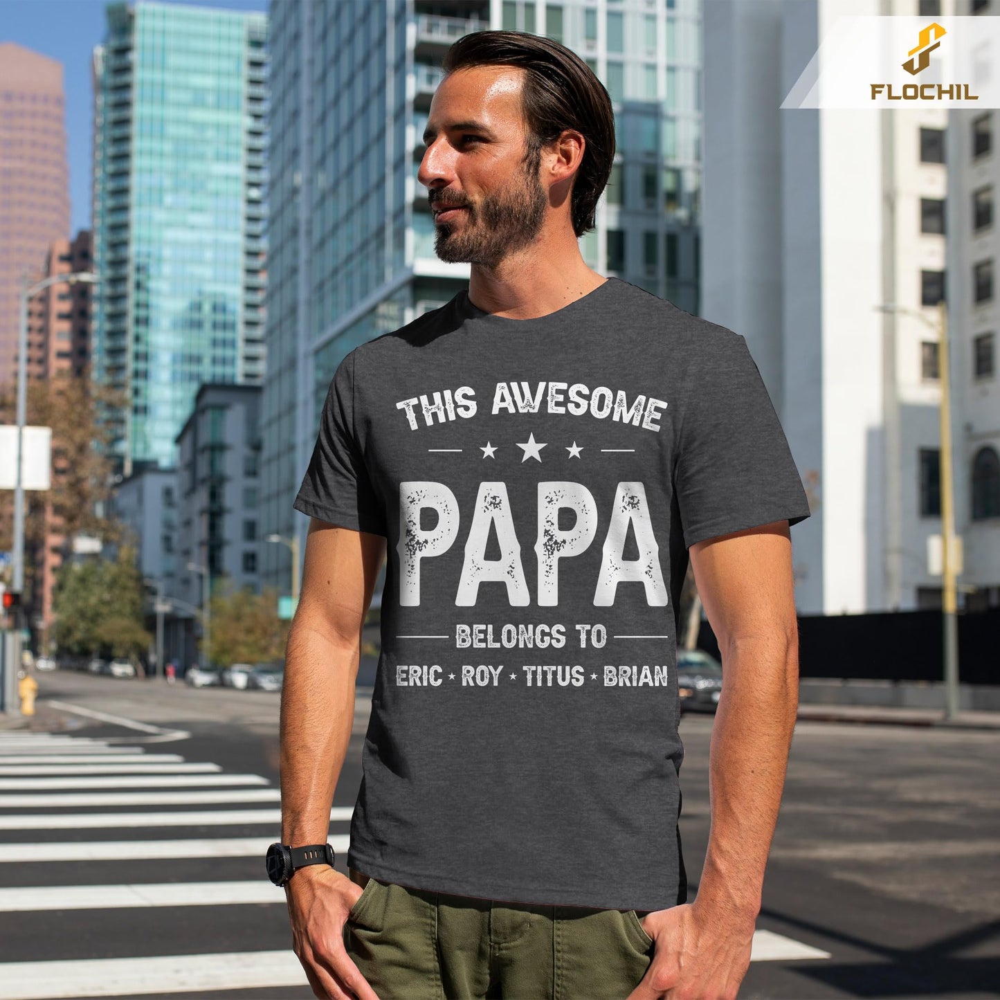 FLOCHIL Personalized Dad Shirt for Men, Custom Dad Shirt with Kids Names, Customized Fathers Day T Shirt, Gifts for Dad
