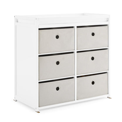 Delta Children Hayes Changing Table and Dresser for Bedroom with 6 Fabric Drawers, Charcoal Grey/Flax
