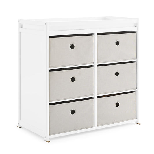 Delta Children Hayes Changing Table and Dresser for Bedroom with 6 Fabric Drawers, Charcoal Grey/Flax