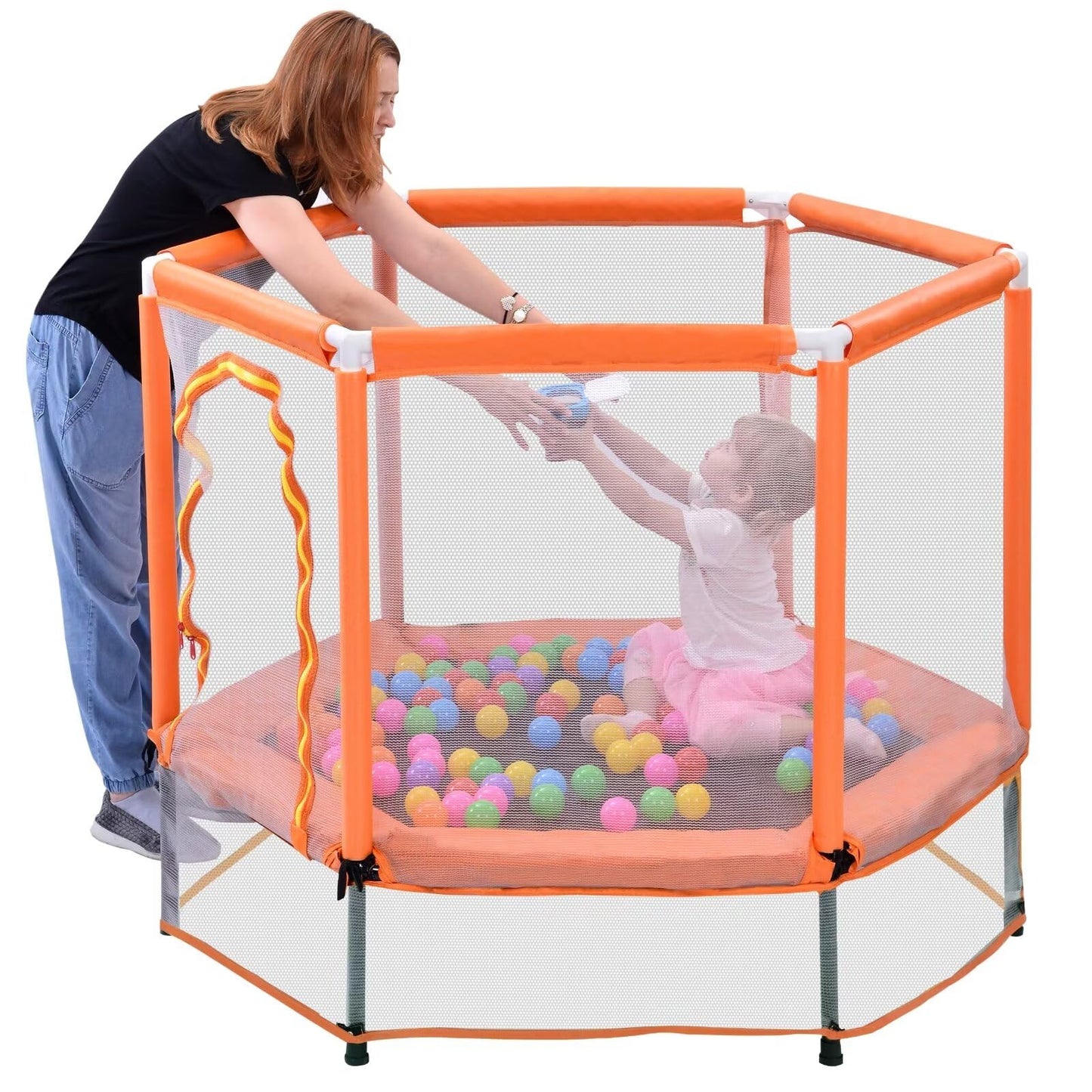 Merax 55" Mini Trampoline for Kids, 4.5FT Indoor Outdoor Toddler Trampoline with Safety Enclosure Net and Pit Balls Baby Small Trampoline Birthday Gifts for Girl and Boy Age 3 Months and up,