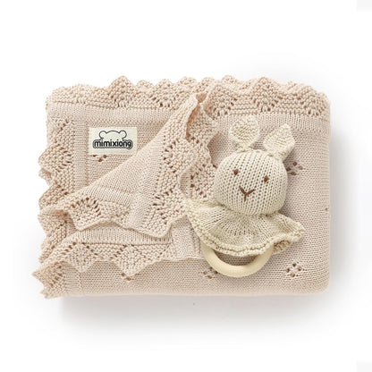 mimixiong Cotton Baby Blanket Knitted Crochet Receiving Crib Nursery Swaddling Blankets for Newborn Baby Boy Girl Off White 30x40 Inch