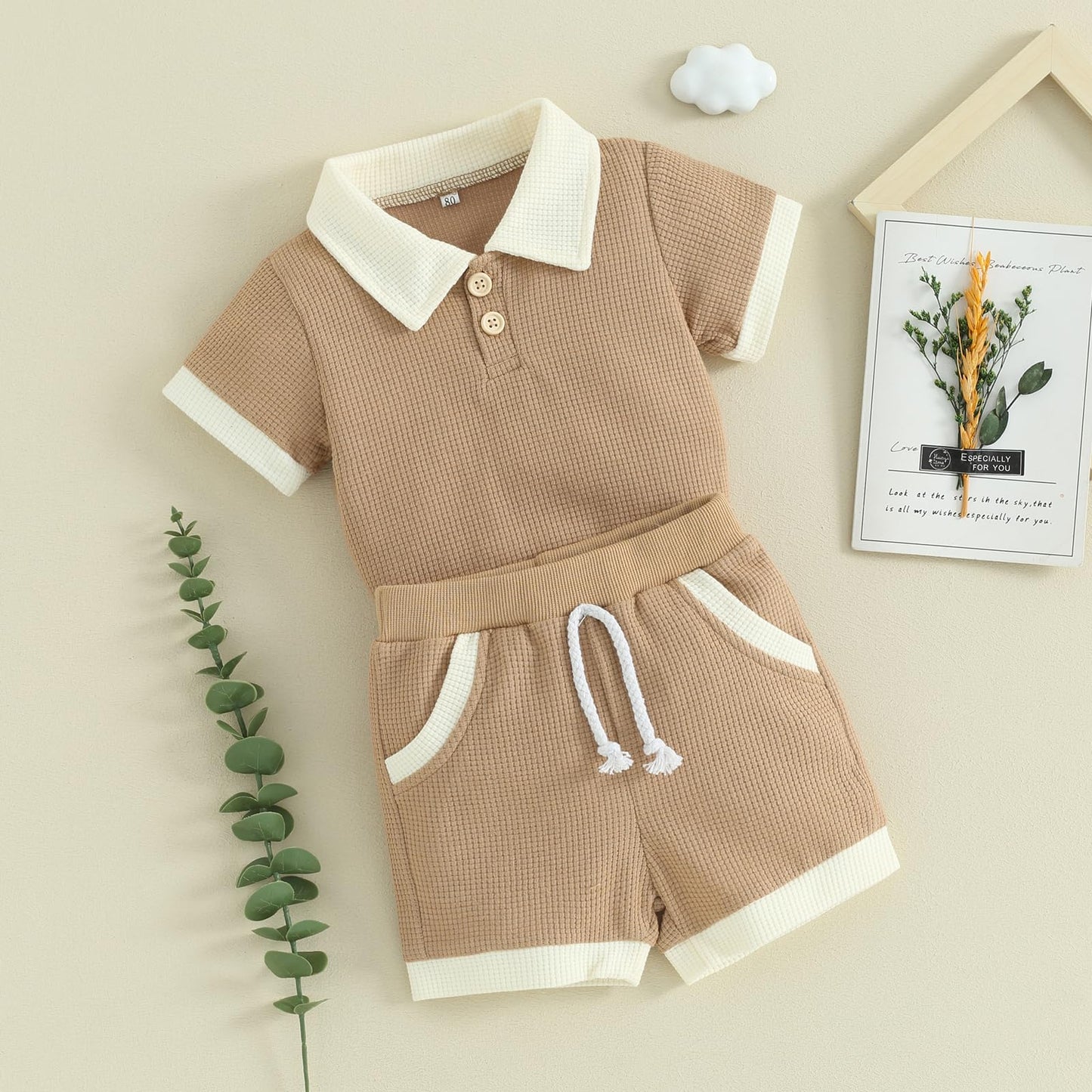 Kuriozud Newborn Baby Boy Summer Clothes Button Short Sleeve Romper Bodysuit Shorts Set Toddler Soft Waffle Outfit