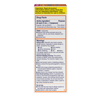 Motrin Children's Oral Suspension 100mg Ibuprofen Medicine, NSAID Fever Reducer & Pain Reliever for Minor Aches & Pains Due to Cold & Flu, Dye Free, Alcohol-Free, Berry Flavored, 8 fl. oz