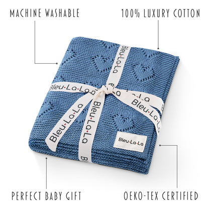 Swaddling Blanket for Girls - 100% Luxury Cotton Knit Heart Baby Blanket - Soft Warm Cozy Swaddle Receiving Stroller Crib Receiving Blanket for Newborns Infants & Toddlers (Pink, 0-2 Years)
