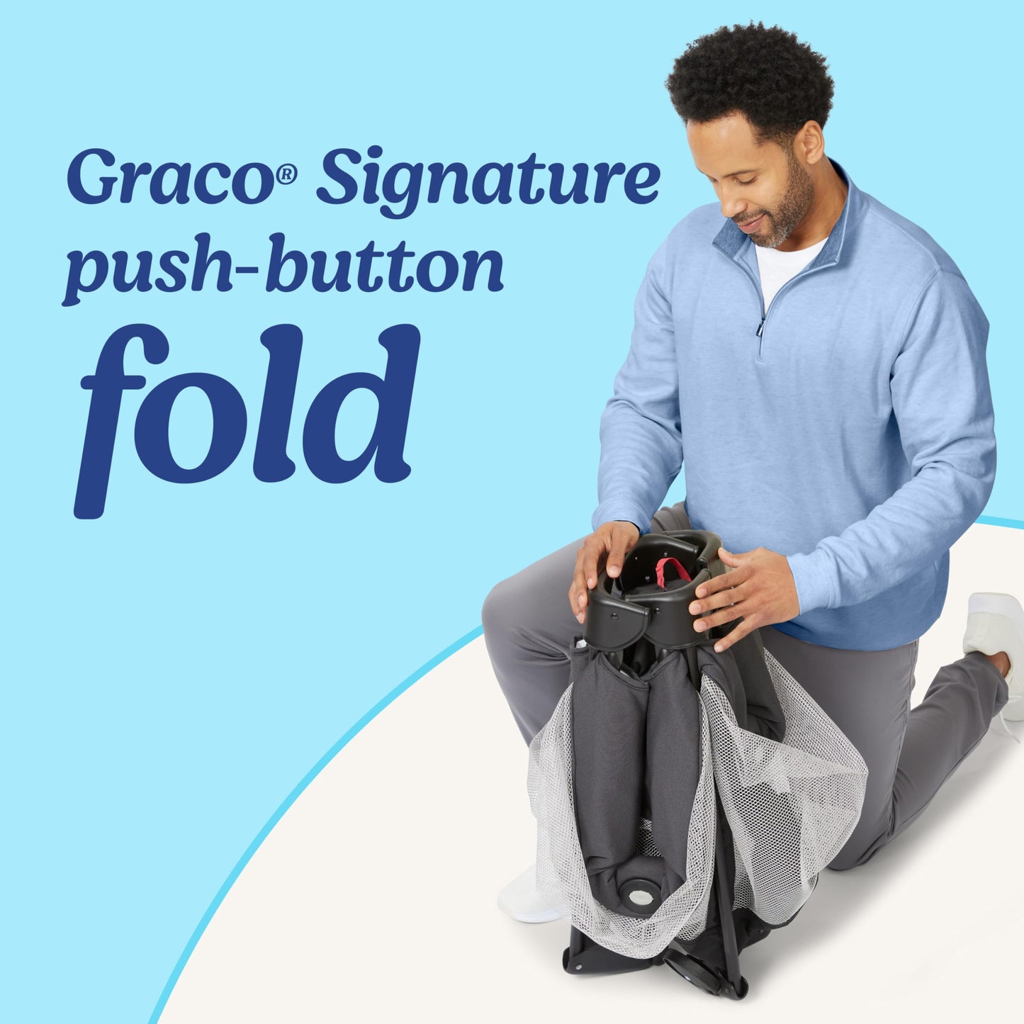 Graco On The Go Zip Pack ‘n Play Playard, Folding Playpen with Bassinet, Portable Crib, Reeves