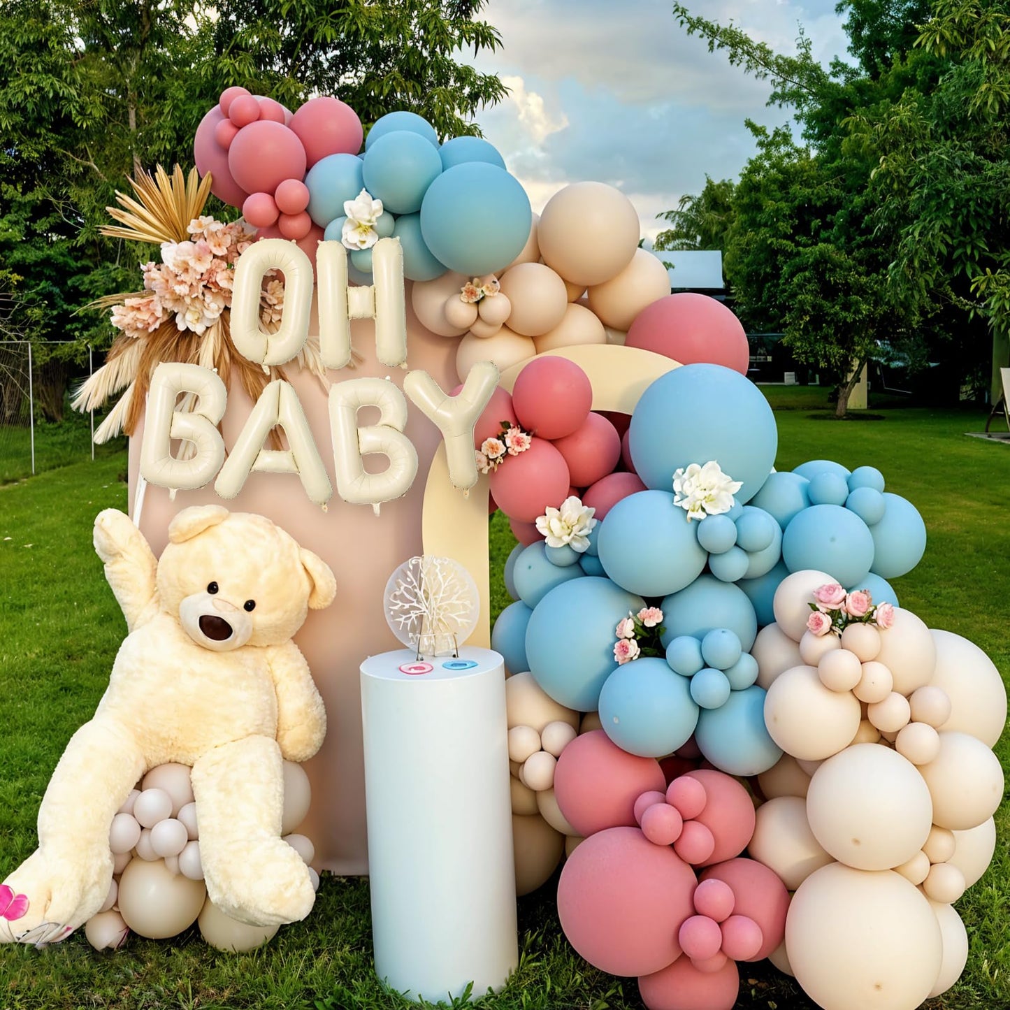 Sage Green Baby Shower Decorations,Boho Greency Neutral Balloon Arch with Oh Baby Balloon Banner Green Gold Balloons For Boy Girl Woodland Baby Shower Birthday Party Supplies