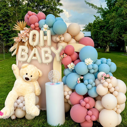 Sage Green Baby Shower Decorations,Boho Greency Neutral Balloon Arch with Oh Baby Balloon Banner Green Gold Balloons For Boy Girl Woodland Baby Shower Birthday Party Supplies