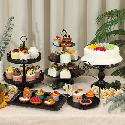 ZUMELER Gold 5Pcs Cake Stands Set Metal Round Cupcake Holder Cookies Dessert Display Plate Serving Tower Tray Platter with Handl for Baby Shower Wedding Birthday Party Celebration