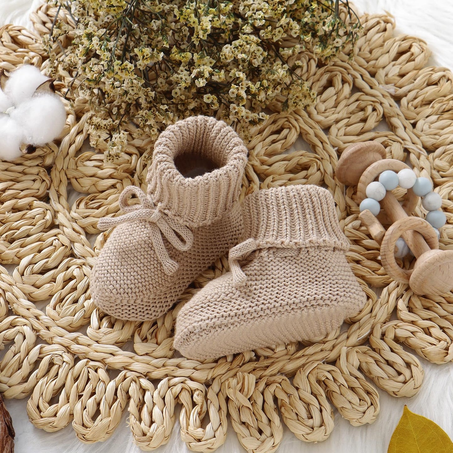 Hadetoto Baby Booties Newborn First Walkers Cozy Shoes Warm Knit Soft Booties for Toddler Infant Boy Girl
