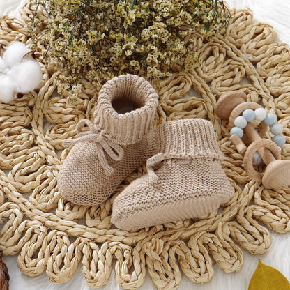 Hadetoto Baby Booties Newborn First Walkers Cozy Shoes Warm Knit Soft Booties for Toddler Infant Boy Girl