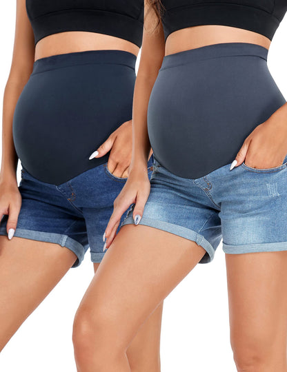 HOFISH Women's Maternity Jeans Shorts Over The Belly Stretchy Comfy Denim Shorts Pants Casual Workout Pregnancy Shorts
