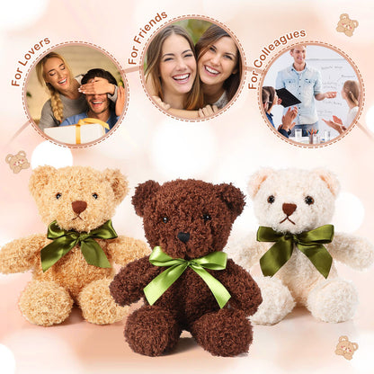 HyDren 6 Pcs Bear Stuffed Animal Plush Toys Soft Plush Dolls Bear Sleeping and Playing Toys for Baby Shower Decoration Boy(Fuzzy Style,Brown)