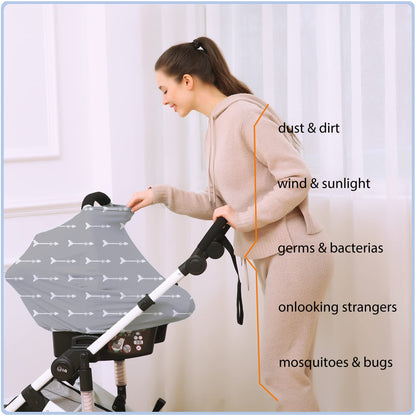 Car Seat Covers Canopy Cover - Multi-use Cover Carseat Canopy, Breathable Breastfeeding Cover, Car Seat Covers for Bbies, Boys & Girls Shower Gifts (Dark Blue Dinosaur)