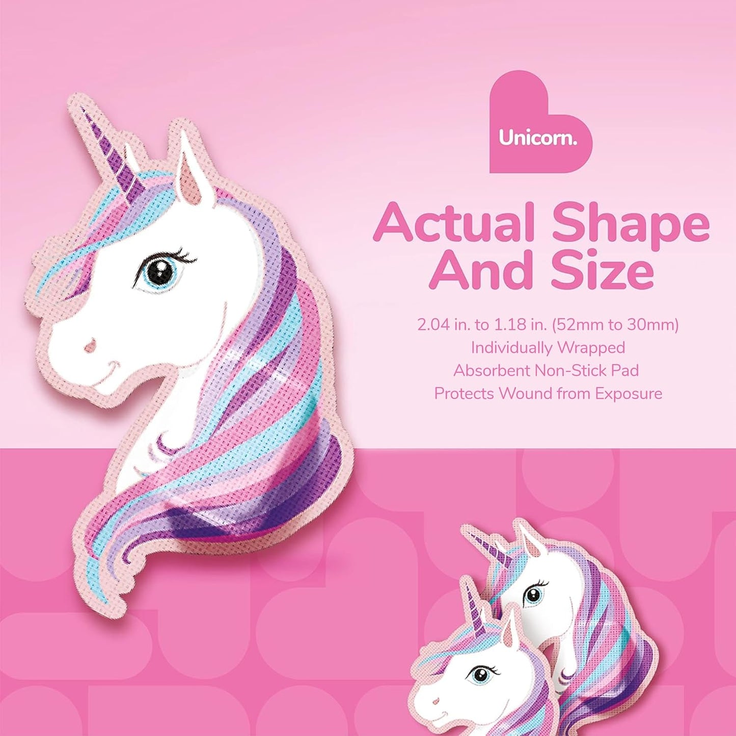 BioSwiss Bandages, Unicorn Shaped Self Adhesive Bandage, Latex Free Sterile Wound Care, Fun First Aid Kit Supplies for Kids, 50 Count