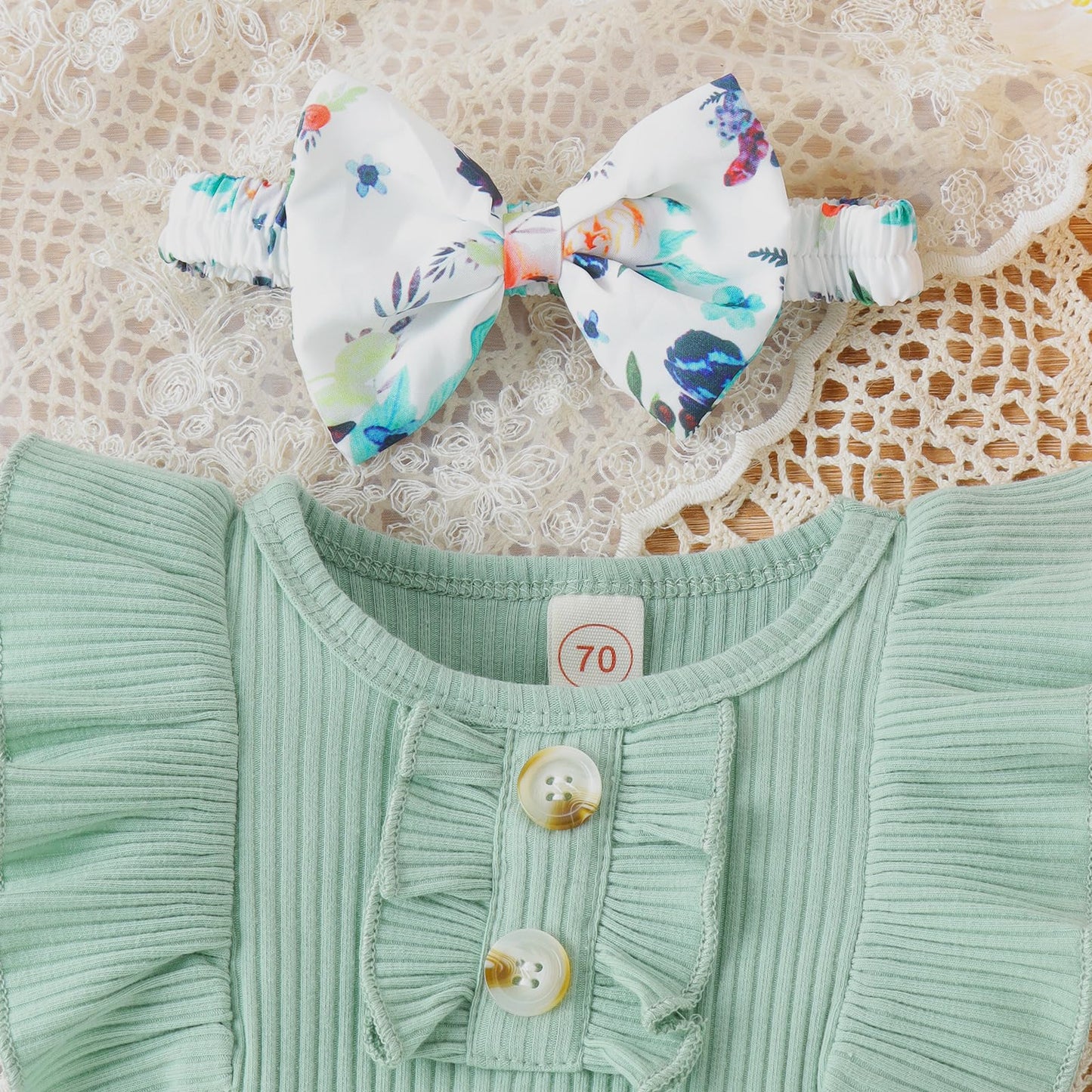 Newborn Baby Girl Clothes Outfits Ruffle Romper and Short Pant Sets with Headband Infant Bodysuits