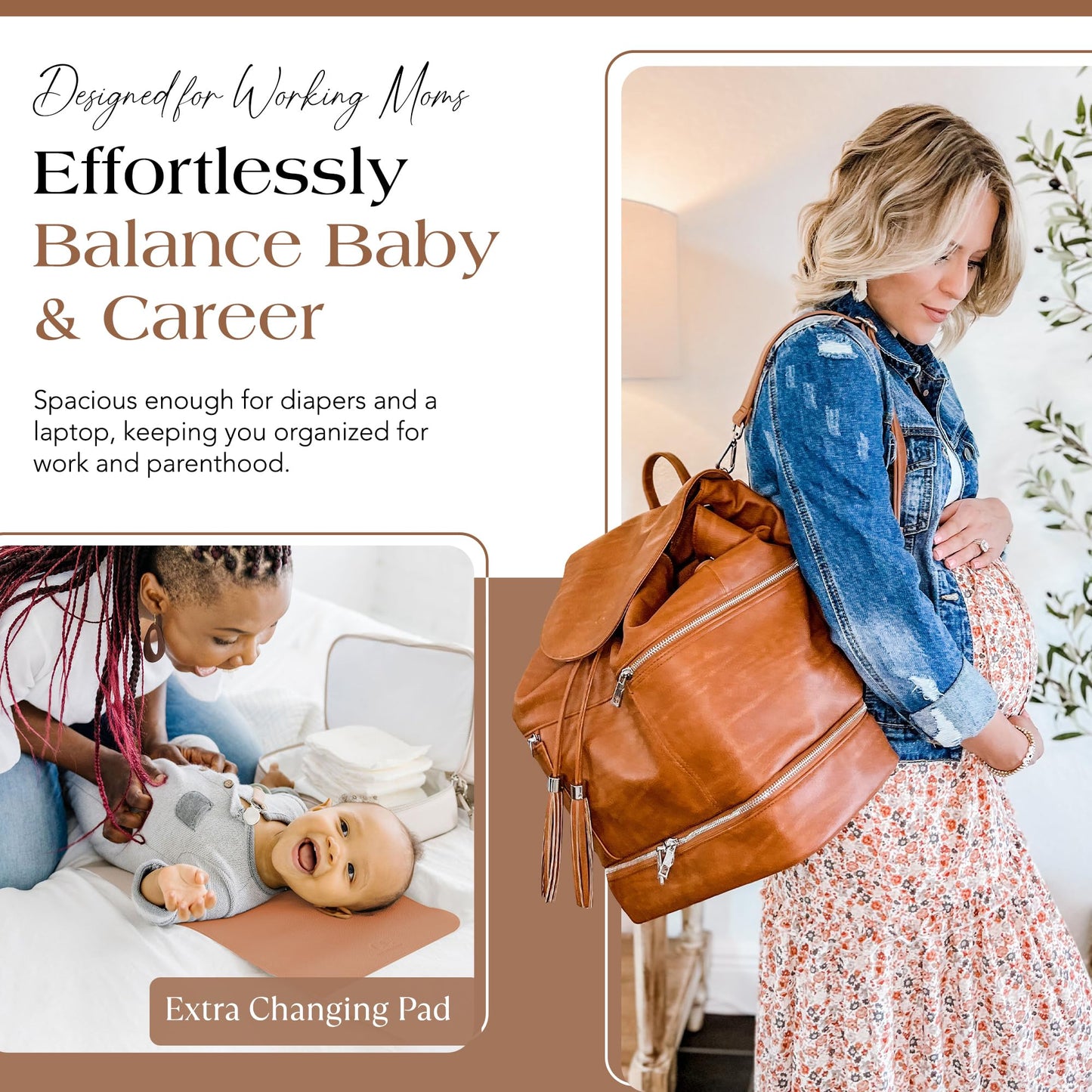 Citi Collective Journey Pearl Vegan Leather Diaper Bag Backpack | Elegant, Multifunctional, Travel Diaper Bag with Changing Pad, Stroller Straps & Insulated Bottle Pockets.
