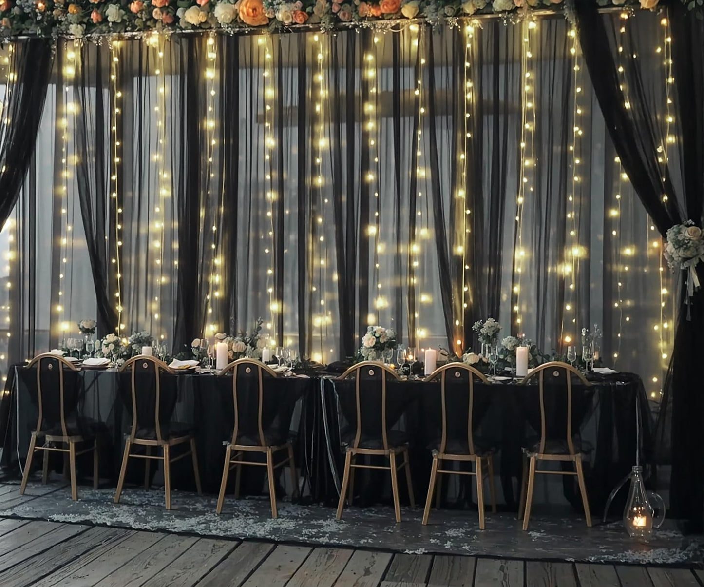 White Tulle Backdrop Curtain with Lights String for Parites 10×8ft Sheer Backdrop Curtains White Curtain Backdrop for Wedding Baby Shower Birthday Party Photo Shoot Decorations(2 Panels 10ft×8ft)