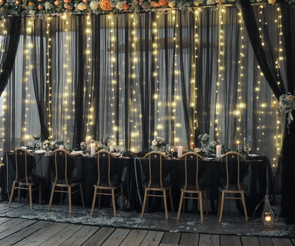 White Tulle Backdrop Curtain with Lights String for Parites 10×8ft Sheer Backdrop Curtains White Curtain Backdrop for Wedding Baby Shower Birthday Party Photo Shoot Decorations(2 Panels 10ft×8ft)